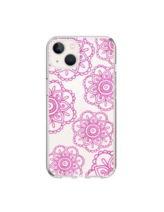 Cover iPhone 15 Doodle  Mandala Rosa Fiori Trasparente -...
