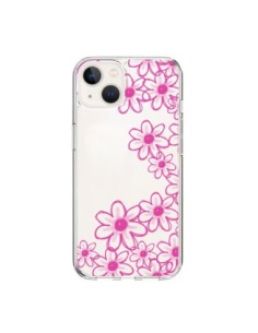 Coque iPhone 15 Pink Flowers Fleurs Roses Transparente -...