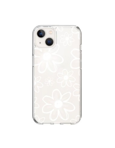 Coque iPhone 15 Mandala Blanc White Flower Transparente - Sylvia Cook