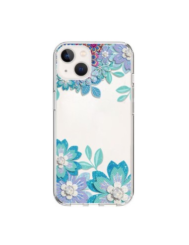 Coque iPhone 15 Winter Flower Bleu, Fleurs d'Hiver Transparente - Sylvia Cook