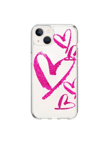 Coque iPhone 15 Pink Heart Coeur Rose Transparente - Sylvia Cook
