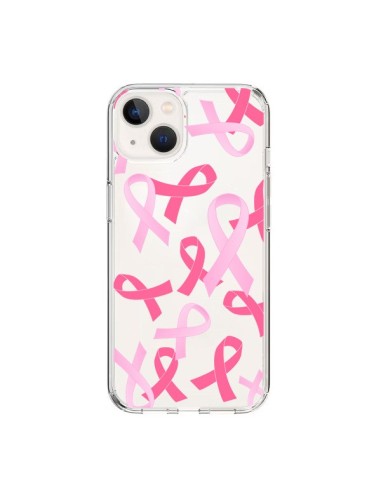 Coque iPhone 15 Pink Ribbons Ruban Rose Transparente - Sylvia Cook