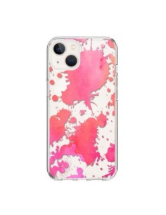Coque iPhone 15 Watercolor Splash Taches Rose Orange...