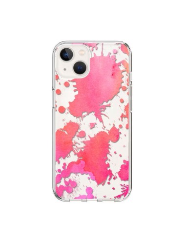 Coque iPhone 15 Watercolor Splash Taches Rose Orange Transparente - Sylvia Cook