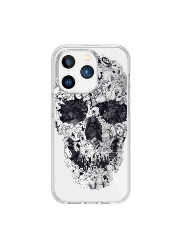 Coque iPhone 15 Pro Doodle Skull Dessin Tête de Mort Transparente - Ali Gulec