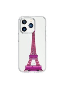 Cover iPhone 15 Pro Tour Eiffel Rosa Paris Trasparente -...