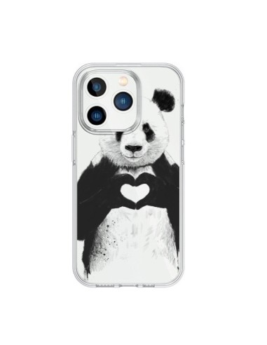 Coque iPhone 15 Pro Panda All You Need Is Love Transparente - Balazs Solti