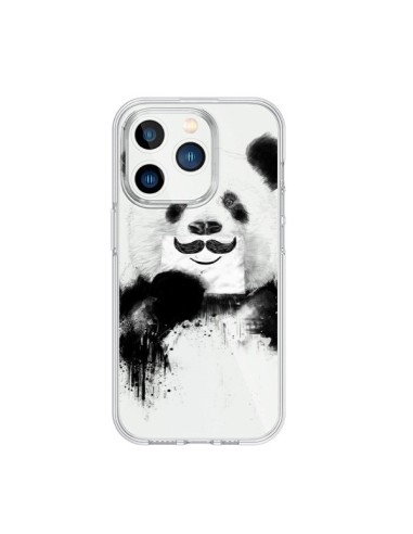 Coque iPhone 15 Pro Funny Panda Moustache Transparente - Balazs Solti