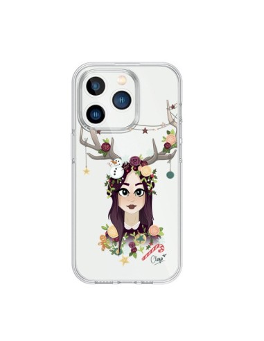 Cover iPhone 15 Pro Donna Natale Legno Cervo Trasparente - Chapo