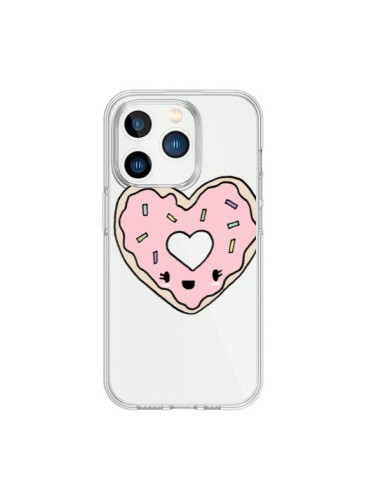 Coque iPhone 15 Pro Donuts Heart Coeur Rose Transparente - Claudia Ramos