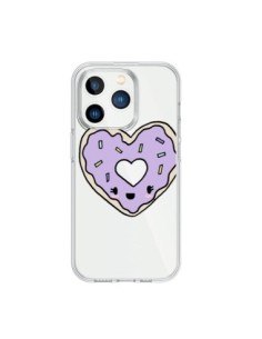 Cover iPhone 15 Pro Ciambella Cuore Viola Trasparente -...
