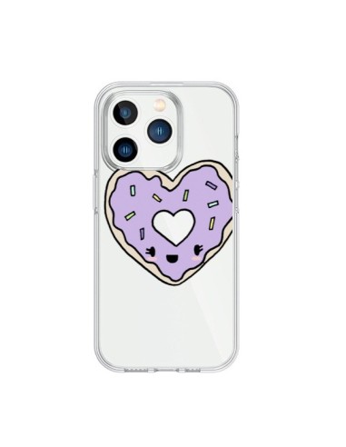 Coque iPhone 15 Pro Donuts Heart Coeur Violet Transparente - Claudia Ramos
