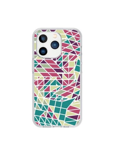 Coque iPhone 15 Pro Azteque Triangles Vert Violet - Eleaxart