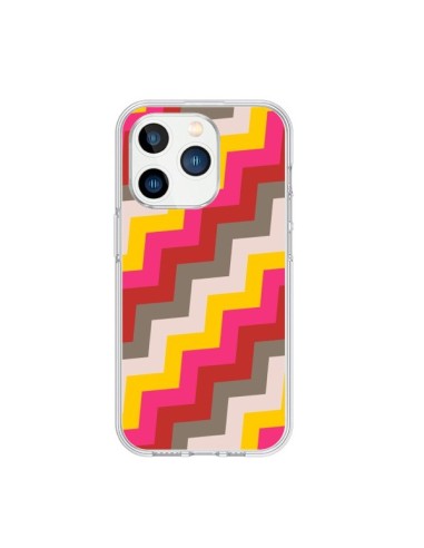 Coque iPhone 15 Pro Lignes Triangle Azteque Rose Rouge - Eleaxart