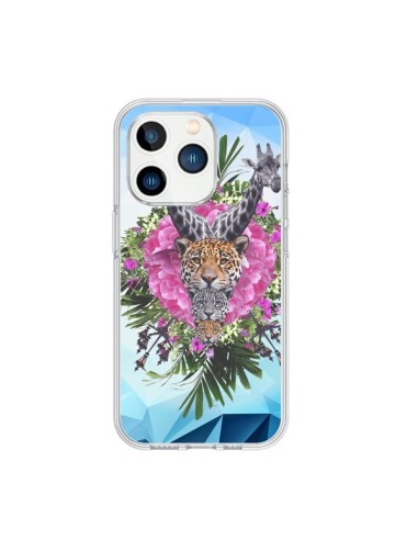 Coque iPhone 15 Pro Girafes Lion Tigre Jungle - Eleaxart