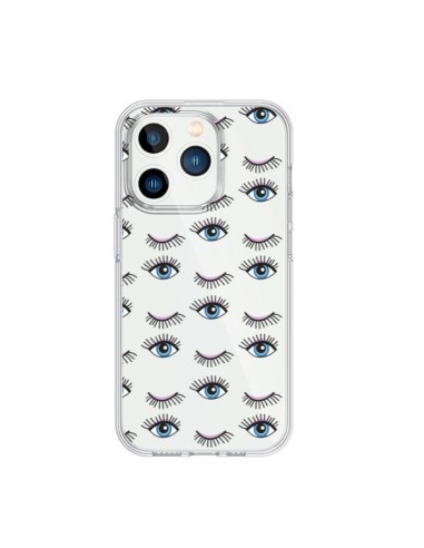 Coque iPhone 15 Pro Eyes Oeil Yeux Bleus Mosaïque Transparente - Léa Clément