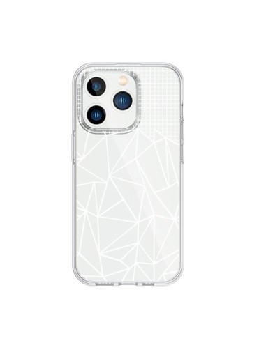 Cover iPhone 15 Pro Linee Griglia Grid Astratto Bianco Trasparente - Project M