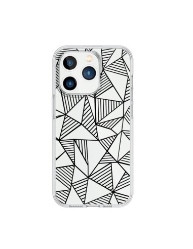 Coque iPhone 15 Pro Lignes Grilles Triangles Grid Abstract Noir Transparente - Project M