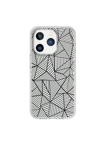 Coque iPhone 15 Pro Lignes Grilles Triangles Full Grid Abstract Noir Transparente - Project M