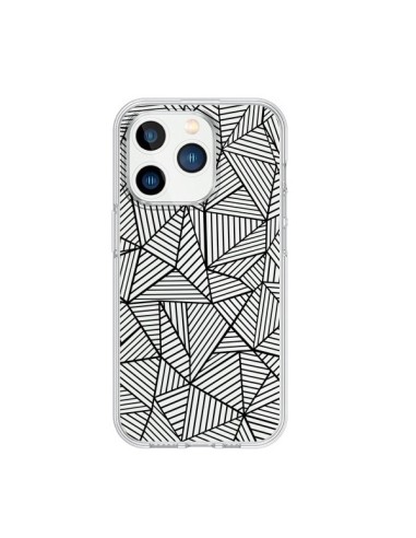 Cover iPhone 15 Pro Linee Griglia Triangles Full Grid Astratto Nero Trasparente - Project M