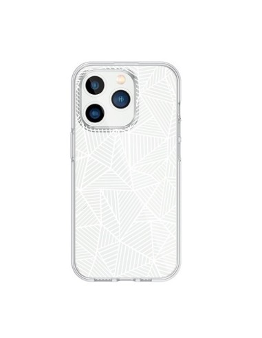 Coque iPhone 15 Pro Lignes Grilles Triangles Full Grid Abstract Blanc Transparente - Project M