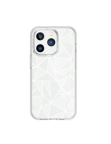 Coque iPhone 15 Pro Lignes Grilles Triangles Grid Abstract Blanc Transparente - Project M