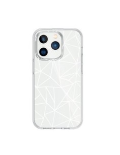 Coque iPhone 15 Pro Lignes Triangles Grid Abstract Blanc...