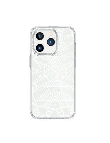 Coque iPhone 15 Pro Lignes Miroir Grilles Triangles Grid Abstract Blanc Transparente - Project M
