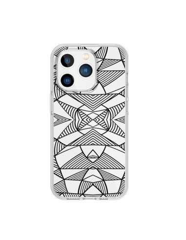 Coque iPhone 15 Pro Lignes Miroir Grilles Triangles Grid Abstract Noir Transparente - Project M