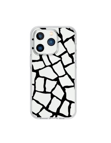 Coque iPhone 15 Pro Girafe Mosaïque Noir Transparente - Project M