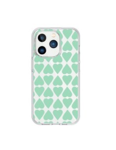 Coque iPhone 15 Pro Coeurs Heart Mint Bleu Vert...