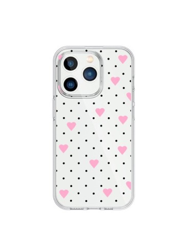 Cover iPhone 15 Pro Punti Cuori Rosa Trasparente - Project M