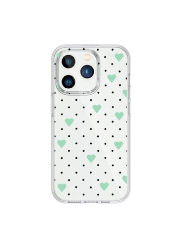 Cover iPhone 15 Pro Punti Cuori Verde Menta Trasparente - Project M