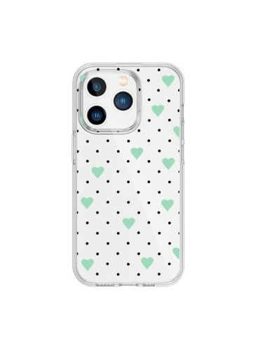 iPhone 15 Pro Case Points Hearts Green Mint Clear - Project M