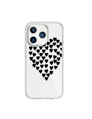 Coque iPhone 15 Pro Coeurs Heart Love Noir Transparente - Project M