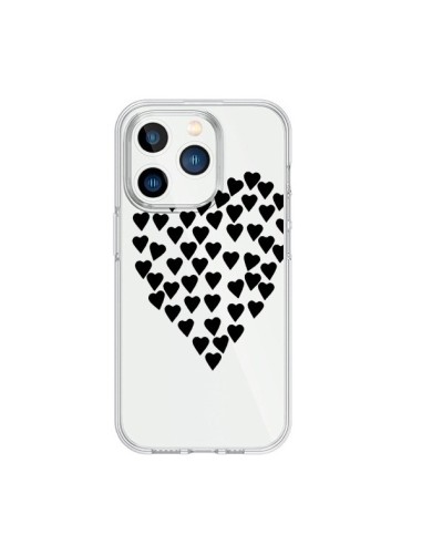 Cover iPhone 15 Pro Cuori Amore Nero Trasparente - Project M