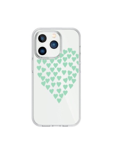 Coque iPhone 15 Pro Coeurs Heart Love Mint Bleu Vert Transparente - Project M