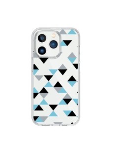Coque iPhone 15 Pro Triangles Ice Blue Bleu Noir...