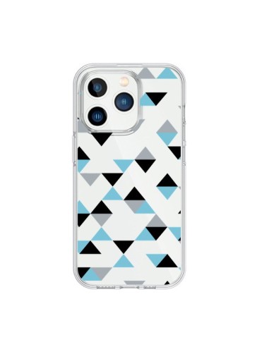 Coque iPhone 15 Pro Triangles Ice Blue Bleu Noir Transparente - Project M