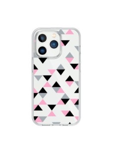 Coque iPhone 15 Pro Triangles Pink Rose Noir Transparente...