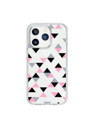 Coque iPhone 15 Pro Triangles Pink Rose Noir Transparente - Project M