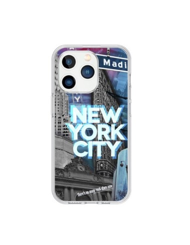 Coque iPhone 15 Pro New York City Buildings Bleu - Javier Martinez