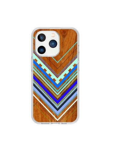 Coque iPhone 15 Pro Azteque Arbutus Blue Bois Aztec Tribal - Jenny Mhairi