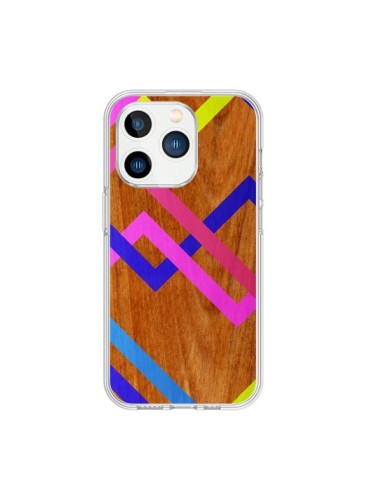 Coque iPhone 15 Pro Pink Yellow Wooden Bois Azteque Aztec Tribal - Jenny Mhairi