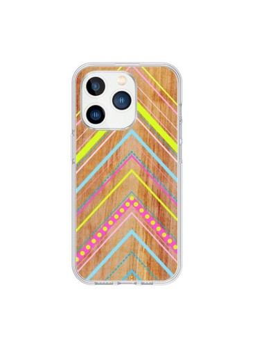 Coque iPhone 15 Pro Wooden Chevron Pink Bois Azteque Aztec Tribal - Jenny Mhairi