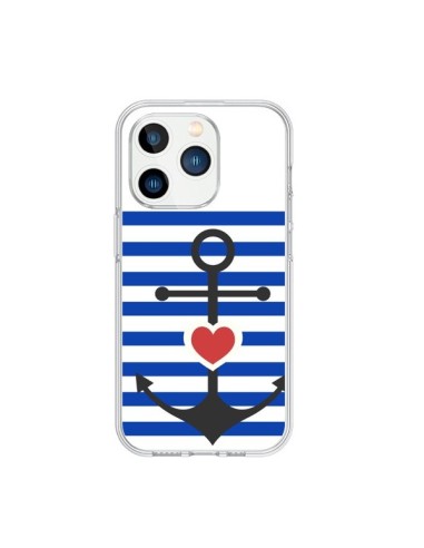 Coque iPhone 15 Pro Mariniere Encre Marin Coeur - Jonathan Perez