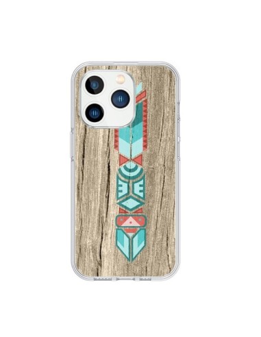 Coque iPhone 15 Pro Totem Tribal Azteque Bois Wood - Jonathan Perez