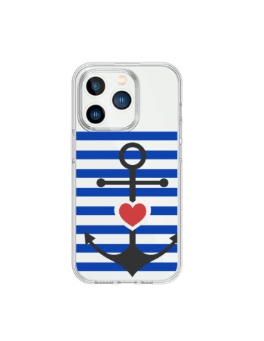 Coque iPhone 15 Pro Mariniere Ancre Marin Coeur Transparente - Jonathan Perez
