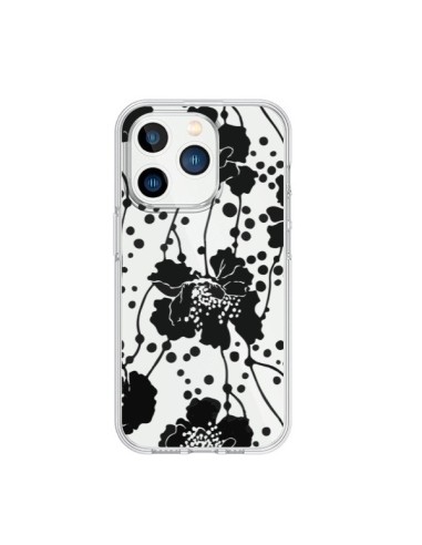 Coque iPhone 15 Pro Fleurs Noirs Flower Transparente - Dricia Do