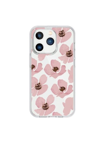 Coque iPhone 15 Pro Fleurs Roses Flower Transparente - Dricia Do